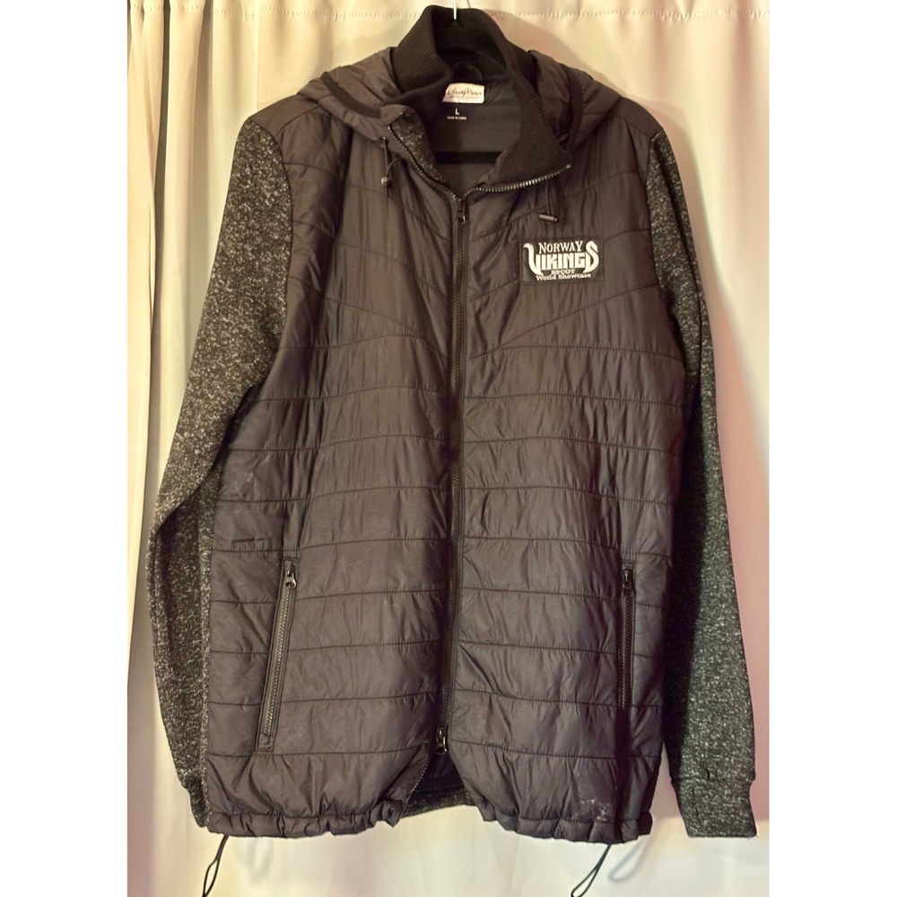Disney Parks Epcot Norway Vikings Hooded Warm Jacket Black Mixed Media Large